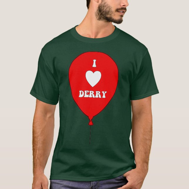 T-shirt I LOVE DERRY on Red Balloon I Heart Derry Maine (Devant)