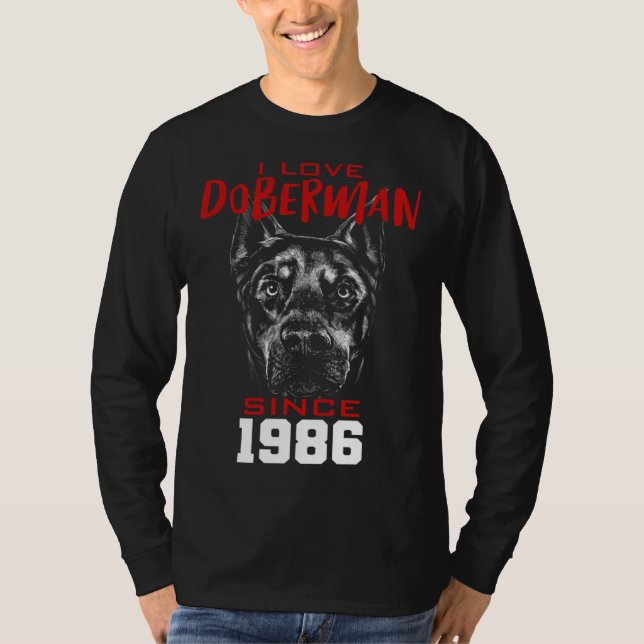 T-shirt I love doberman since 1986 (Devant)