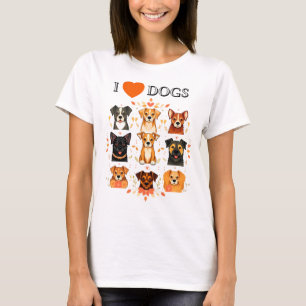 T-shirt I Love Dogs Folk Art - Style 3x3