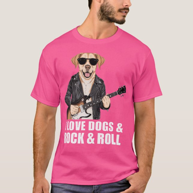T-shirt I Love Dogs  Rock  Roll Labrador Playing Electric  (Devant)