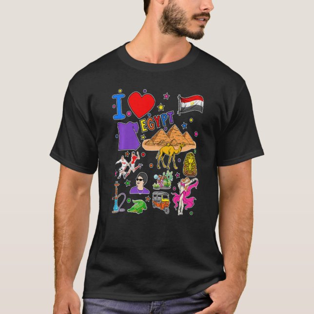 T-shirt I love Egypt Hand drawn Egyptian Landmarks flag an (Devant)
