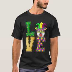T-shirt I Love English Bulldog Chien Mardi Gras Masque Fun