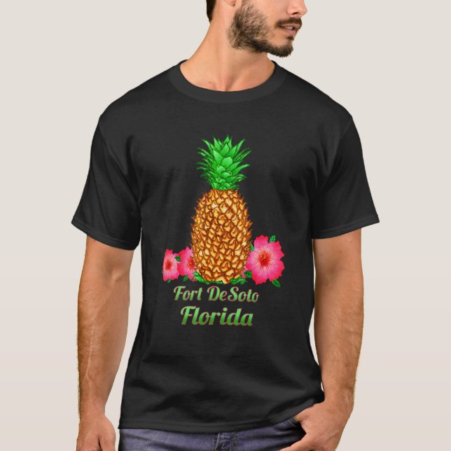 T-shirt I Love Fort Desoto Florida Fl Pineapple Floral (Devant)