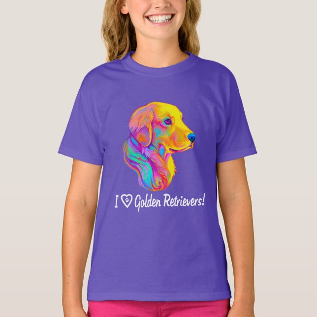 T-shirt I Love Golden Retrievers in Colors (Devant)