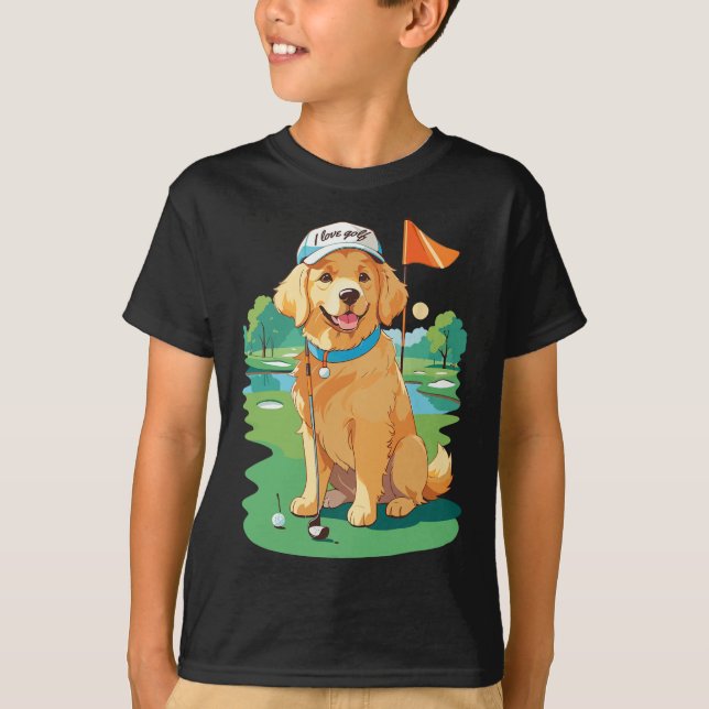 T-shirt I Love Golf Golf Dog Illustration Golden Retriever (Devant)