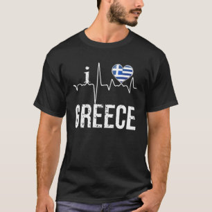 T-shirt I Love Greece Heartbeat Drapeau Pour Greek Pride