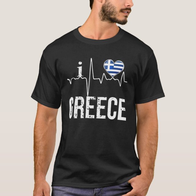 T-shirt I Love Greece Heartbeat Flag For Greek Pride (Devant)