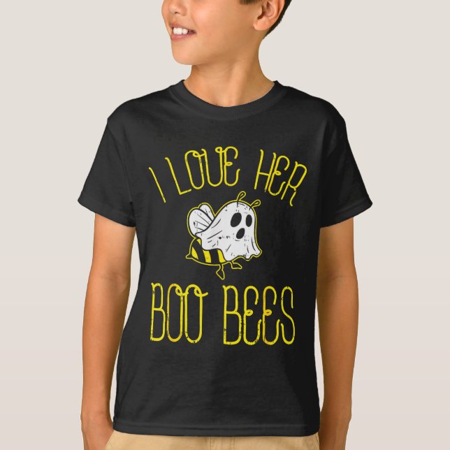 T-shirt I Love Her Boo Bees Couples Halloween Adult Costum (Devant)