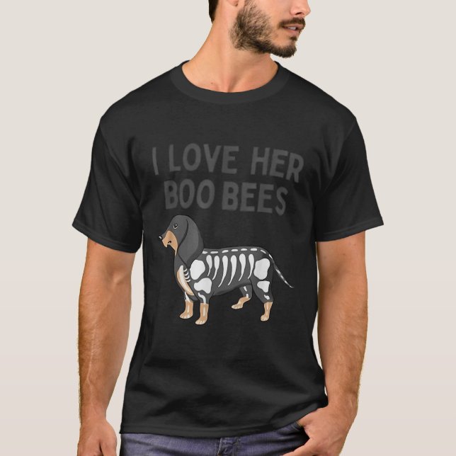 T-shirt I Love Her Boo Bees Funny Halloween Dachshund Ween (Devant)