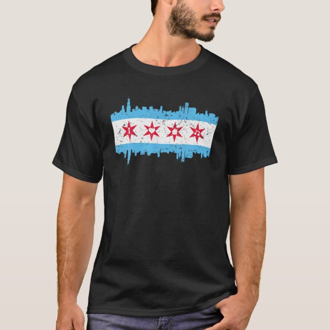 T-shirt I Love House Music Distressed Chicago Skyline Tech (Devant)