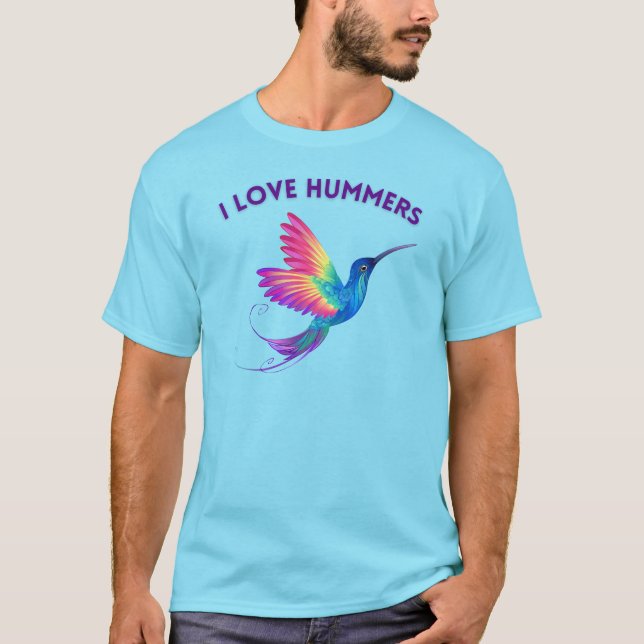 T-shirt I Love Hummers Exotic Rainbow Hummingbird Flying (Devant)