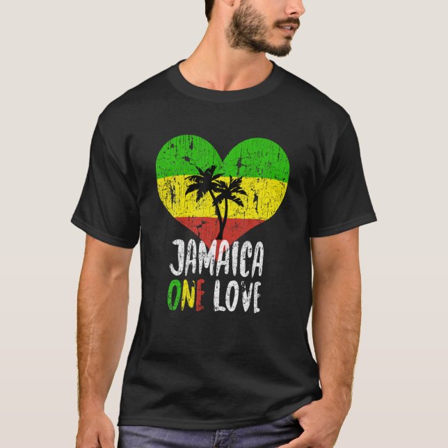 T-shirt I Love Jamaïque One Love Palm Tree Reggae T Shirt (Devant)