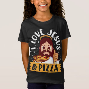 T-Shirt I Love Jesus & Pizza Pepperoni Christian Cartoon B