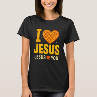 T-shirt I Love Jesus Waffle Heart Faith Cute