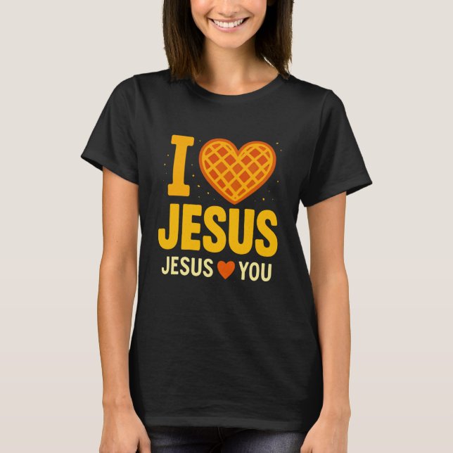 T-shirt I Love Jesus Waffle Heart Faith Cute (Devant)
