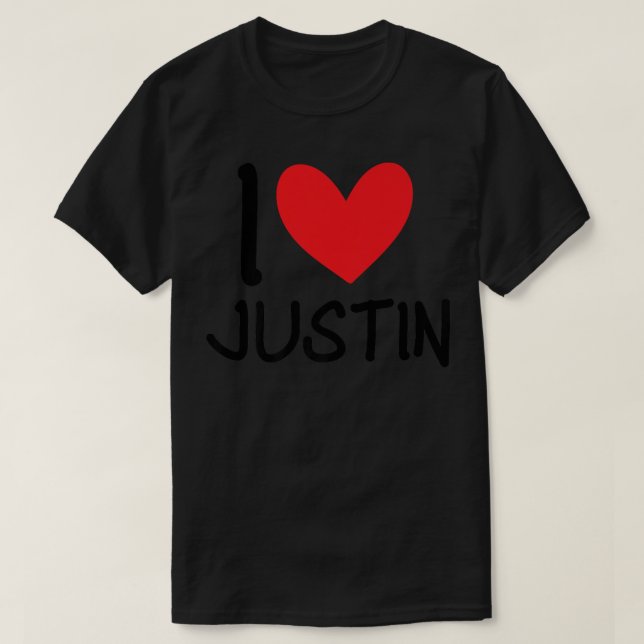 T-shirt I Love Justin Nom Fille Personnalisée Femme BFF Fr (Design devant)