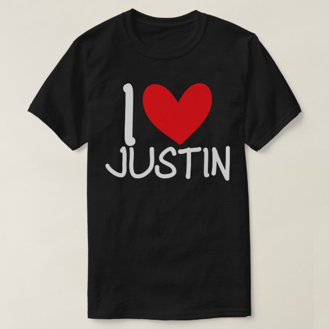 T-shirt I Love Justin Nom Hommes Personnalisés Guy BFF Ami (Design devant)