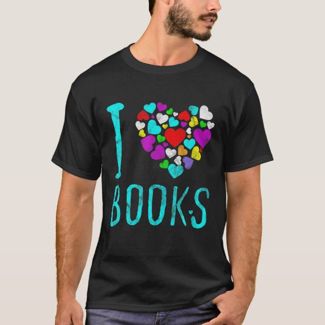 T-shirt I Love Livres Coeur Lecture Histoires Livre Louveu (Devant)
