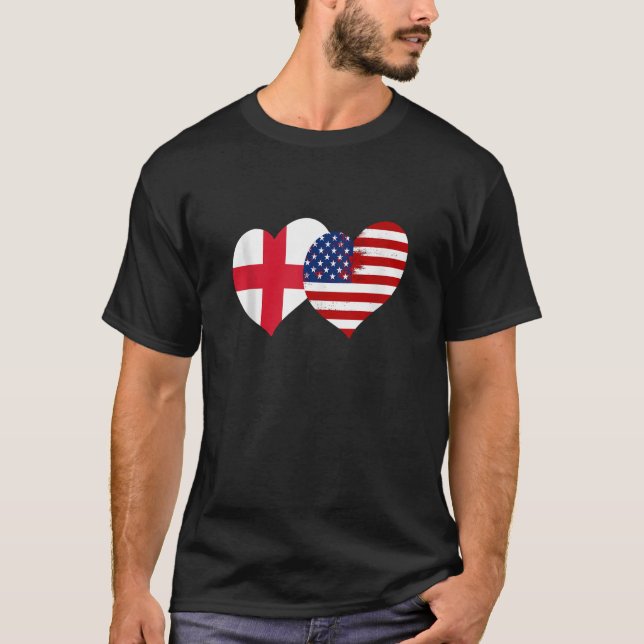 T-shirt I Love London I Love USA Cool England USA Flag Hea (Devant)