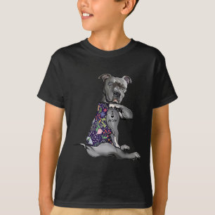 T-shirt I Love Maman Funny Pitbull Chien Tatouage Fleur Mè