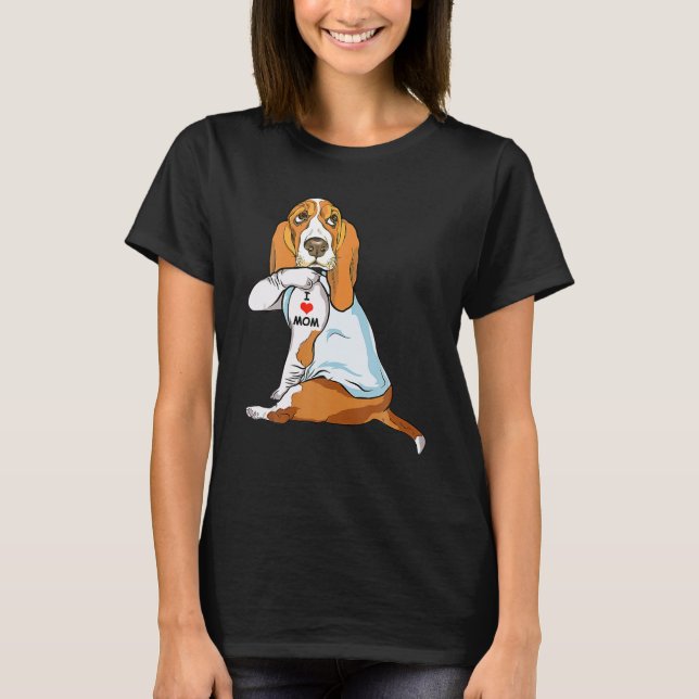 T-shirt I Love Maman Tattoo Basset Hound Maman Amoureux de (Devant)