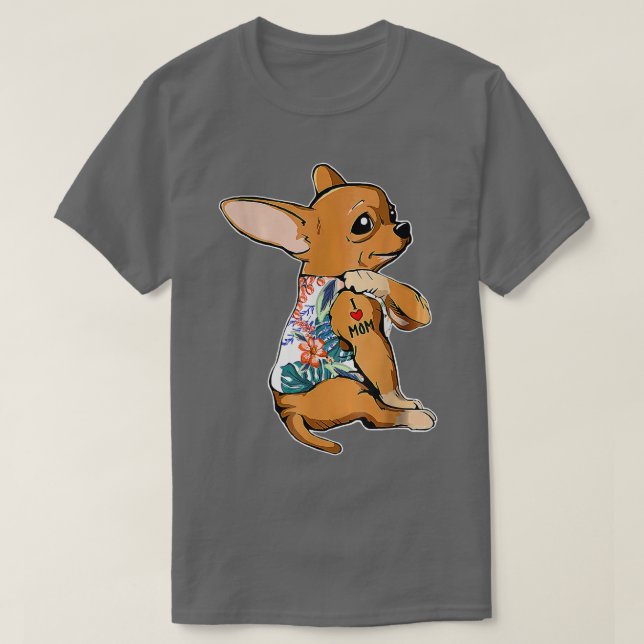 T-shirt I Love Maman Tattoo Chihuahua Dogflowers Fête des  (Design devant)