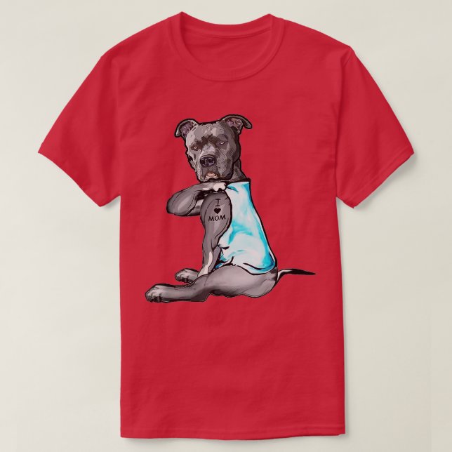 T-shirt I Love Maman Tattoo Pitbull Amoureux des chiens Fe (Design devant)