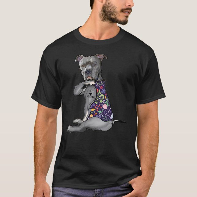 T-shirt I Love Maman Tattoo Pitbull Amoureux des chiens Fe (Devant)