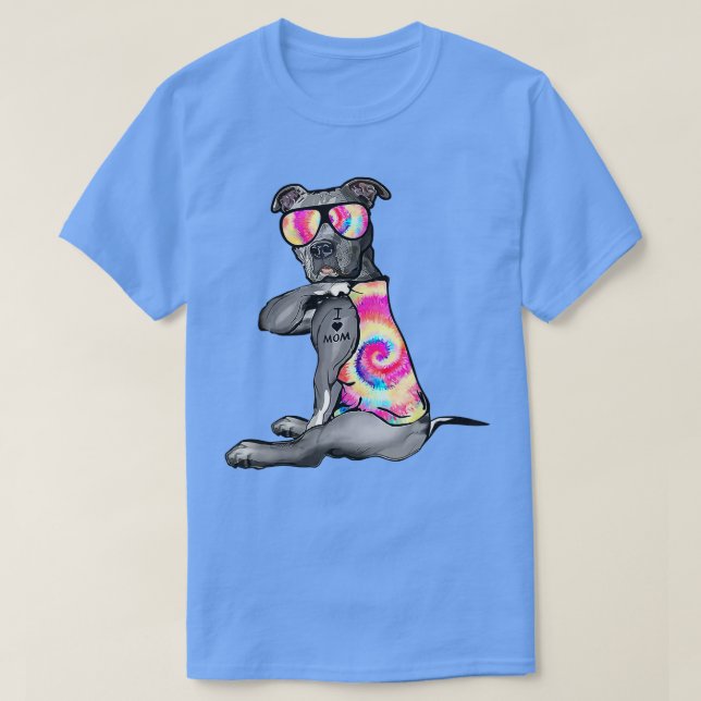 T-shirt I Love Maman Tattoo Pitbull Tie Dye Bandana Chien  (Design devant)