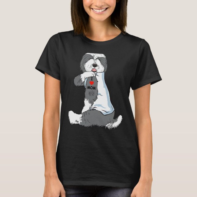 T-shirt I Love Maman Tattoo vieux anglais Sheepdog Maman C (Devant)