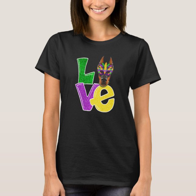 T-shirt I Love Mardi Gras Costume Doberman Chien Chien Pup (Devant)