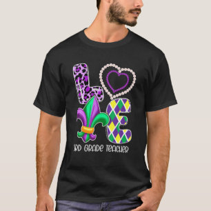 T-shirt I Love Mardi Gras Enseignant 3E Classe Plaid Leopa