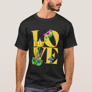 T-shirt I love Mardi Gras flag crown Fleur de lis Mardi Gr