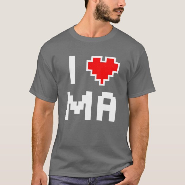 T-shirt I Love Massachusetts Coeur Pixel pour Bay Stater g (Devant)