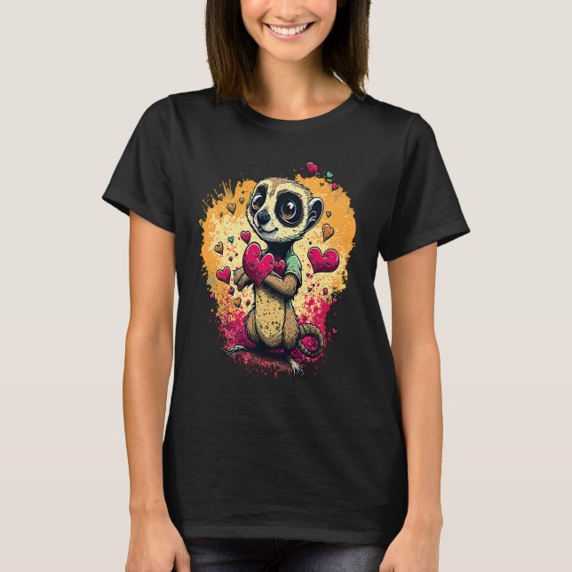 T-shirt I Love Meerkats Valentines Day Heart Animal Artwor (Devant)