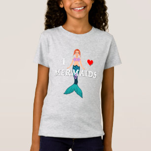 T-Shirt I Love Mermaids Design - Girls Jersey T-Shir