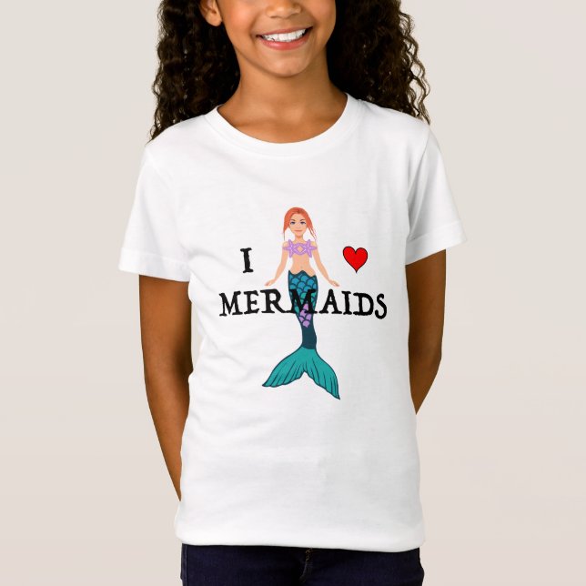 T-Shirt I Love Mermaids Design - Girls Jersey T-Shir (Devant)