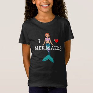 T-Shirt I Love Mermaids Design - Girls Jersey T-Shir