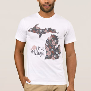 T-shirt I Love Michigan Jouer Floral rose Brown noir