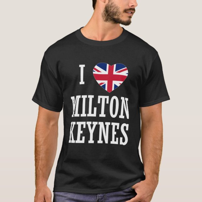 T-shirt I Love Milton Keynes England Union Jack Flag Heart (Devant)