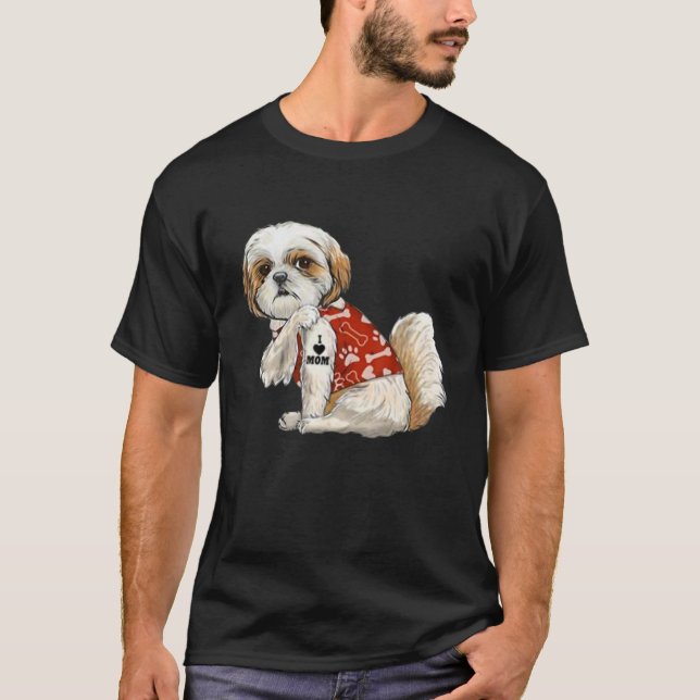 T-shirt I Love Mom Tattoo Shih Tzu Mom Fête des mères amus (Devant)