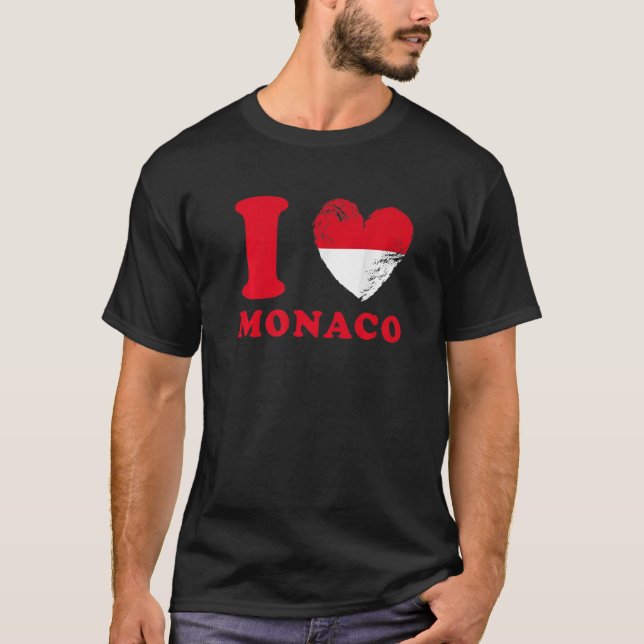 T-shirt I Love Monaco Drapeau en forme de coeur Monaco 1 (Devant)