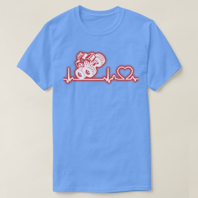 T-shirt I Love Monster Trucks Heartbeat ECG Big Car RC Rad (Design devant)