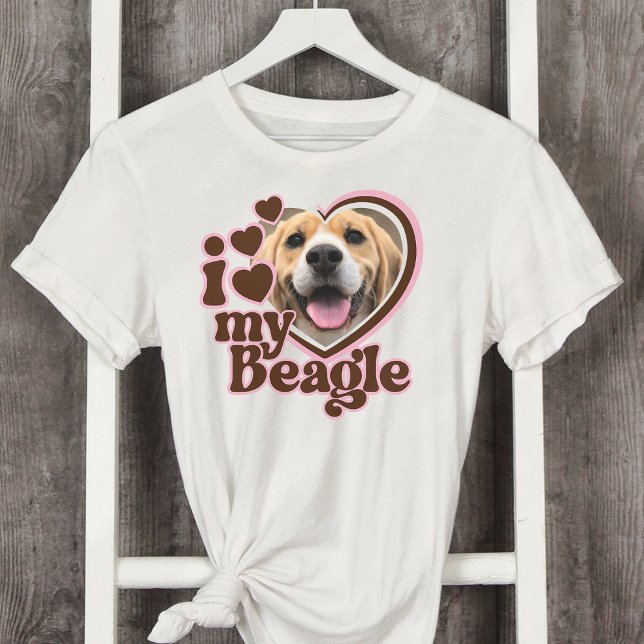 T-shirt I Love My Beagle Custom Pink Heart Photo (Créateur téléchargé)