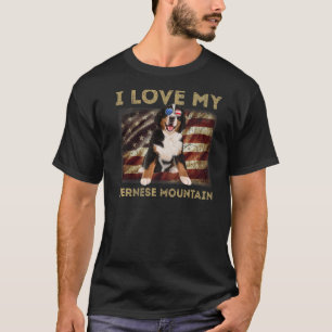 T-shirt I Love My Bernese Mountain Papa Maman American Fla