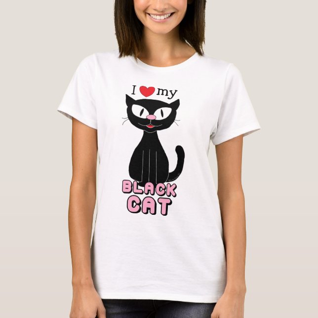 T-shirt I Love My Black Cat (Hilda the Kitten™) T Shirt (Devant)