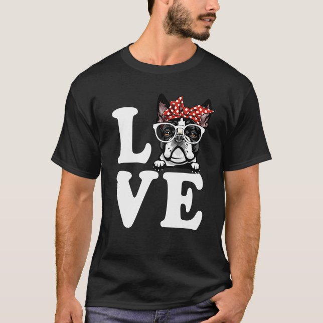 T-shirt I Love My Boston Terrier Bandana Lunettes de solei (Devant)