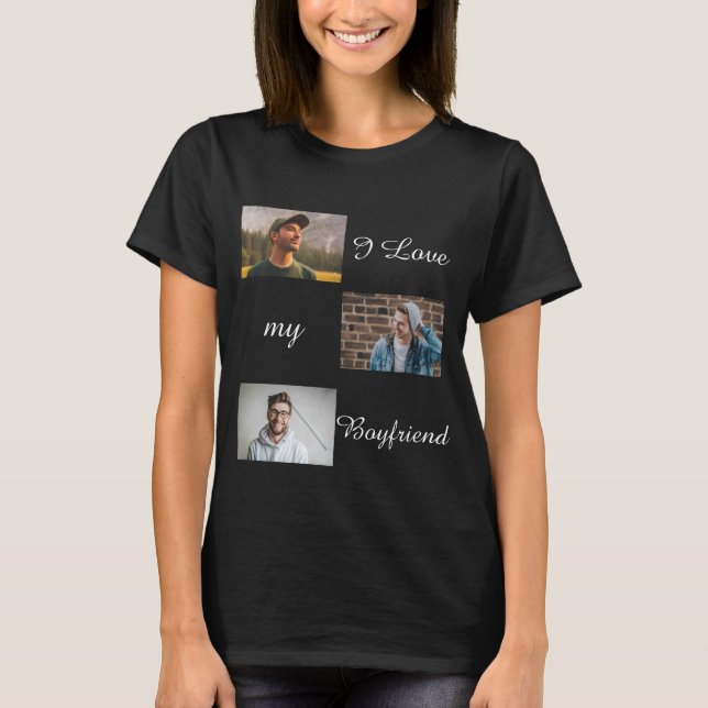 T-shirt I Love My Boyfriend Custom Photo Collage noir (Devant)