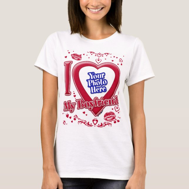 T-shirt I Love My Boyfriend Photo Coeurs rouges (Devant)