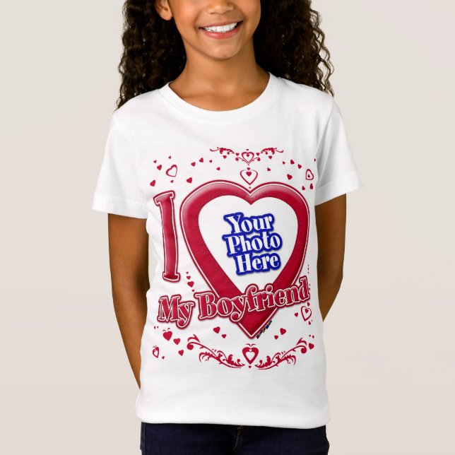 T-Shirt I Love My Boyfriend Photo Coeurs rouges (Devant)